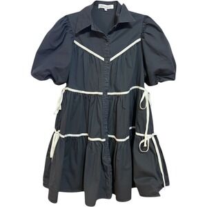 Sofie the Label Lena Black White Side Bow Mini Dress Dollcore Babydoll Sz S